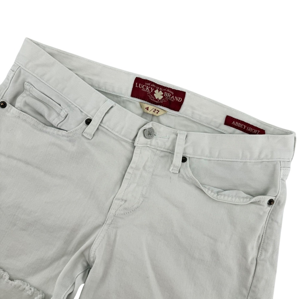 Lucky Brand Abbey Short Women 4/27 White Denim Raw Hem Cut Off Mid Rise Stretch